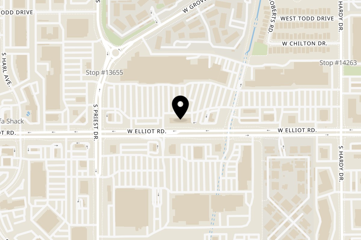 Map showing the location of Boba & Donuts on 1320 W Elliot Rd #111 in Tempe